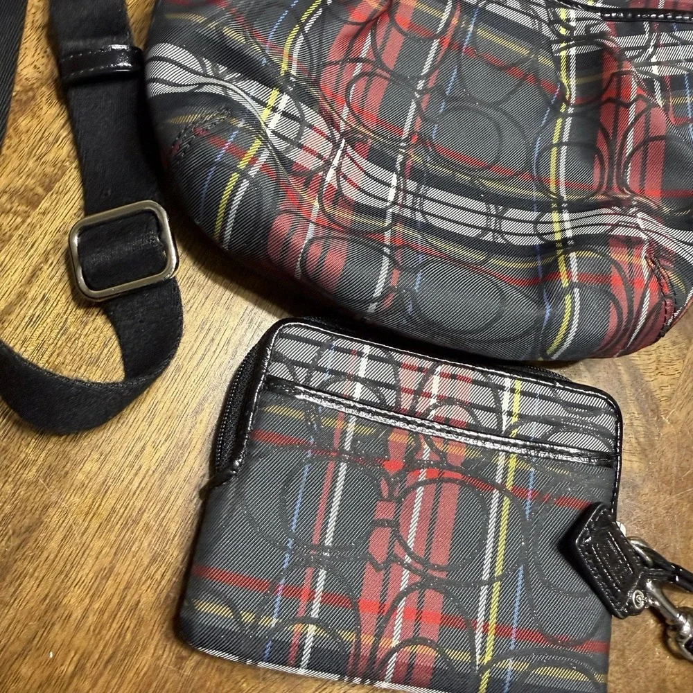 Coach poppy glitter tartan plaid crossbody purse bag and wallet wristlet Set Y2K
